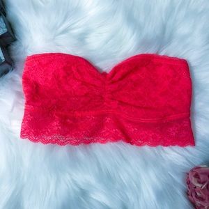 Aerie Neon Coral Lace Bandeau EUC